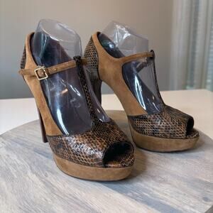 Tory Burch Authentic Snakeskin Leather Suede Heels Pumps Shoes US Size 9 9M